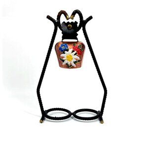 Vintage Swiss Cow Bell Floral Design Iron Stand for Shot Glasses